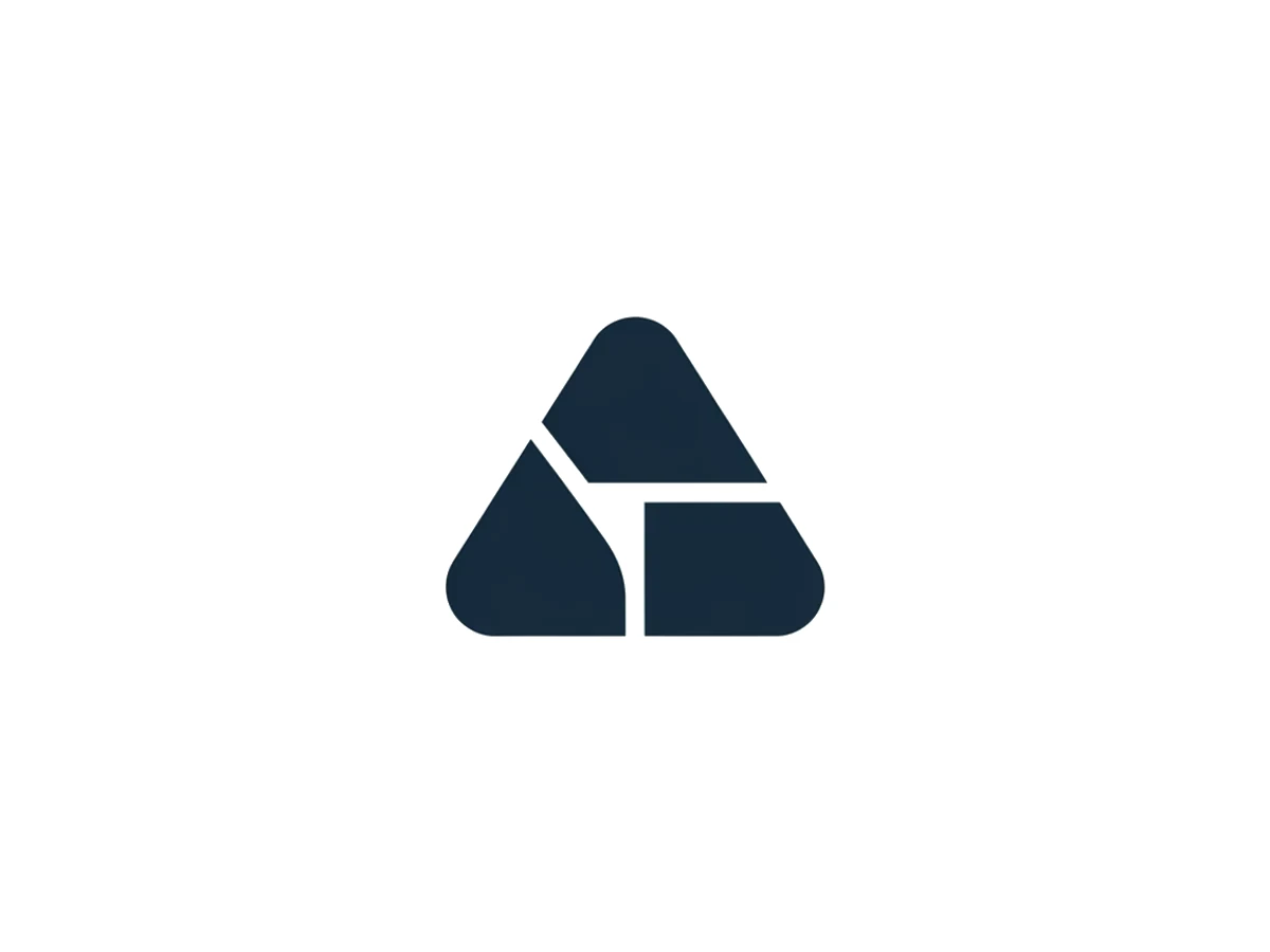 A single minimal logo mark in deep navy on a white background — a rounded triangle split by thin gaps into three segments