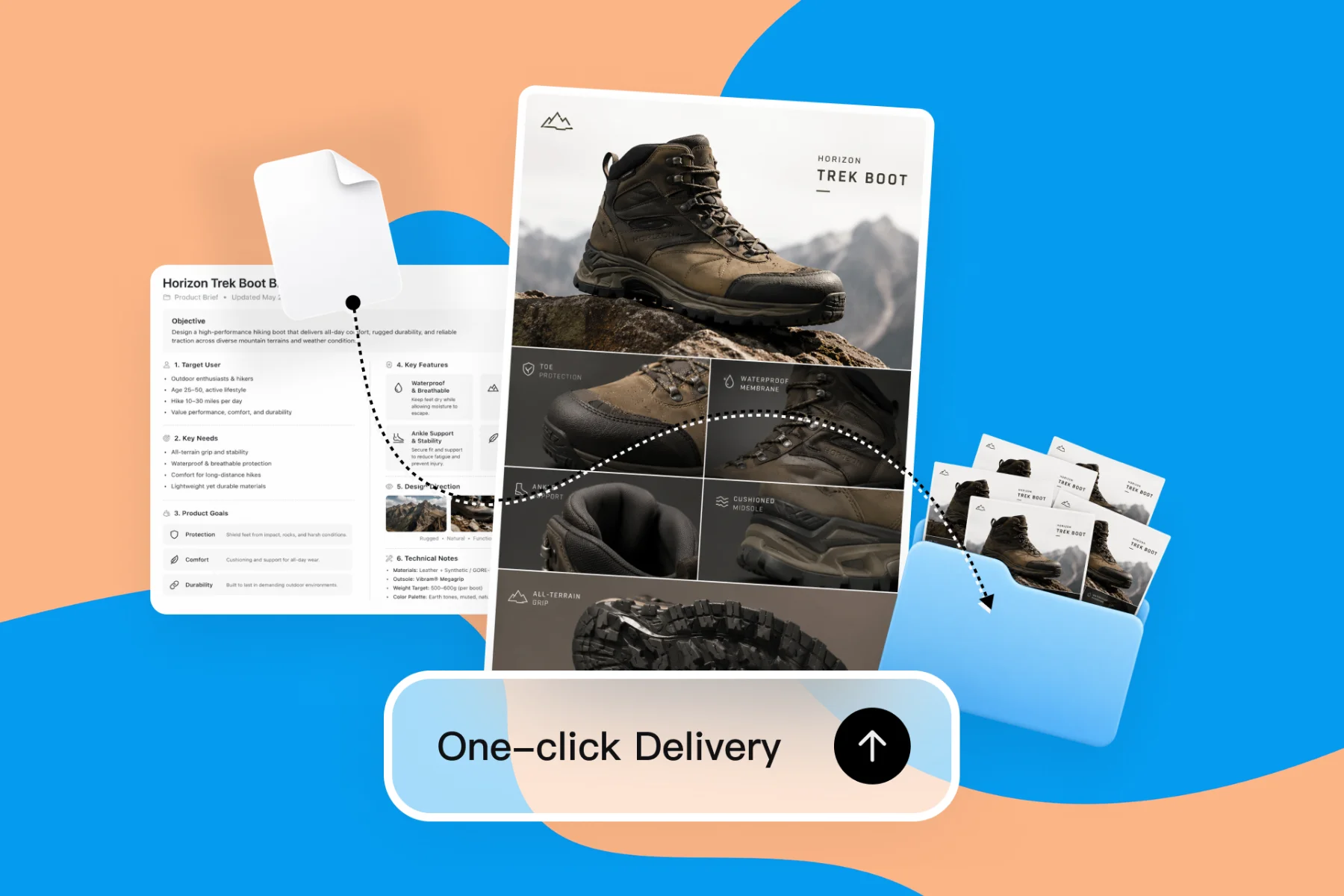 Freelancer design workflow — AI-generated concept, edited source image, and multi-format export produced in one session.