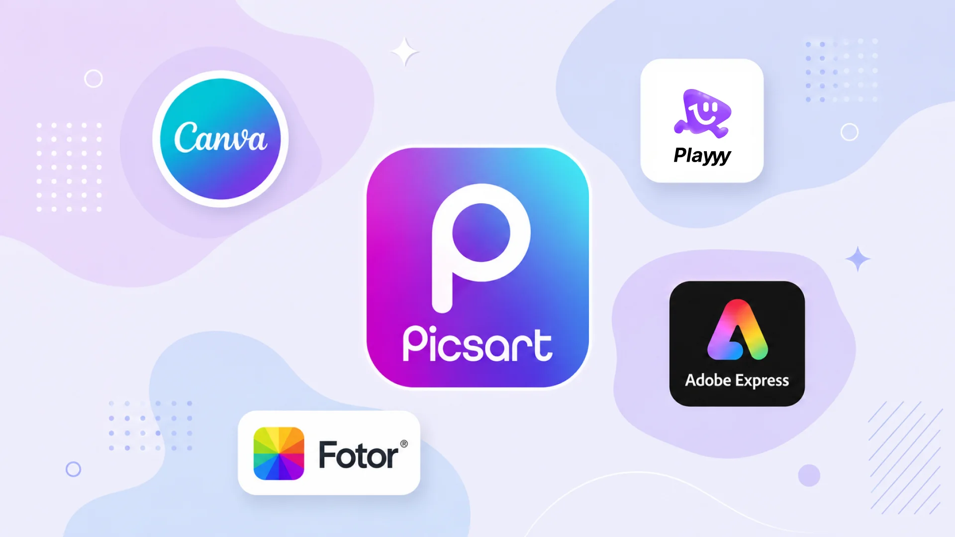 Creative social media content grid showing colorful photos with overlays, effects, and AI-generated elements — Picsart alternative in use