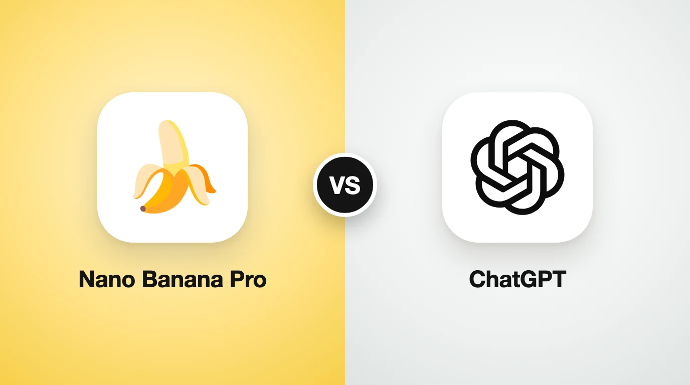 Nano Banana Pro vs ChatGPT: a banana for Nano Banana Pro on a yellow background facing the ChatGPT logo on grey, with VS between them