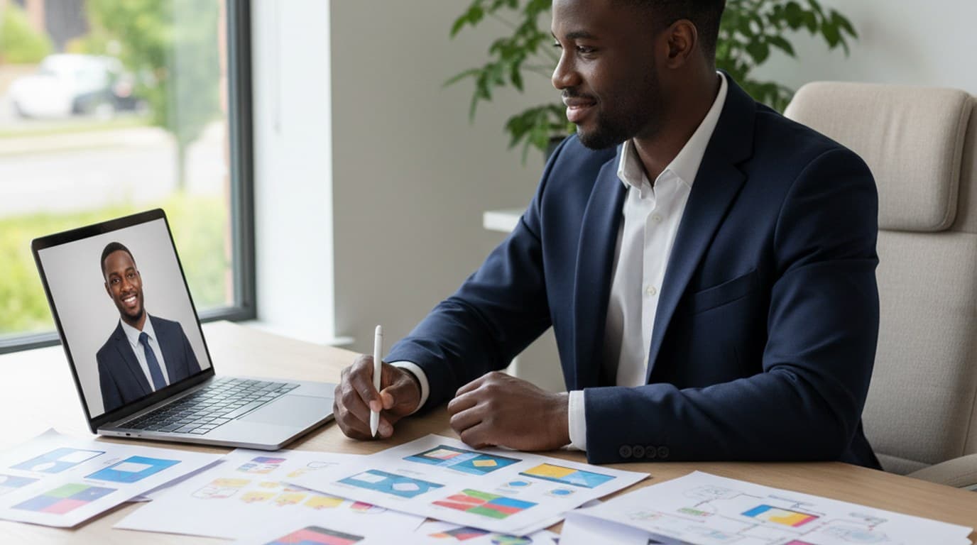 Career changer's professional headshot and LinkedIn banner created with AI — polished profile visuals produced without a photography session.
