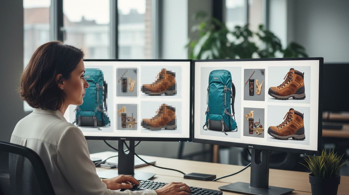 Outdoor gear product images restored from blurry, watermarked source files — sharpened and cleaned for campaign and marketplace use with AI image enhancement.