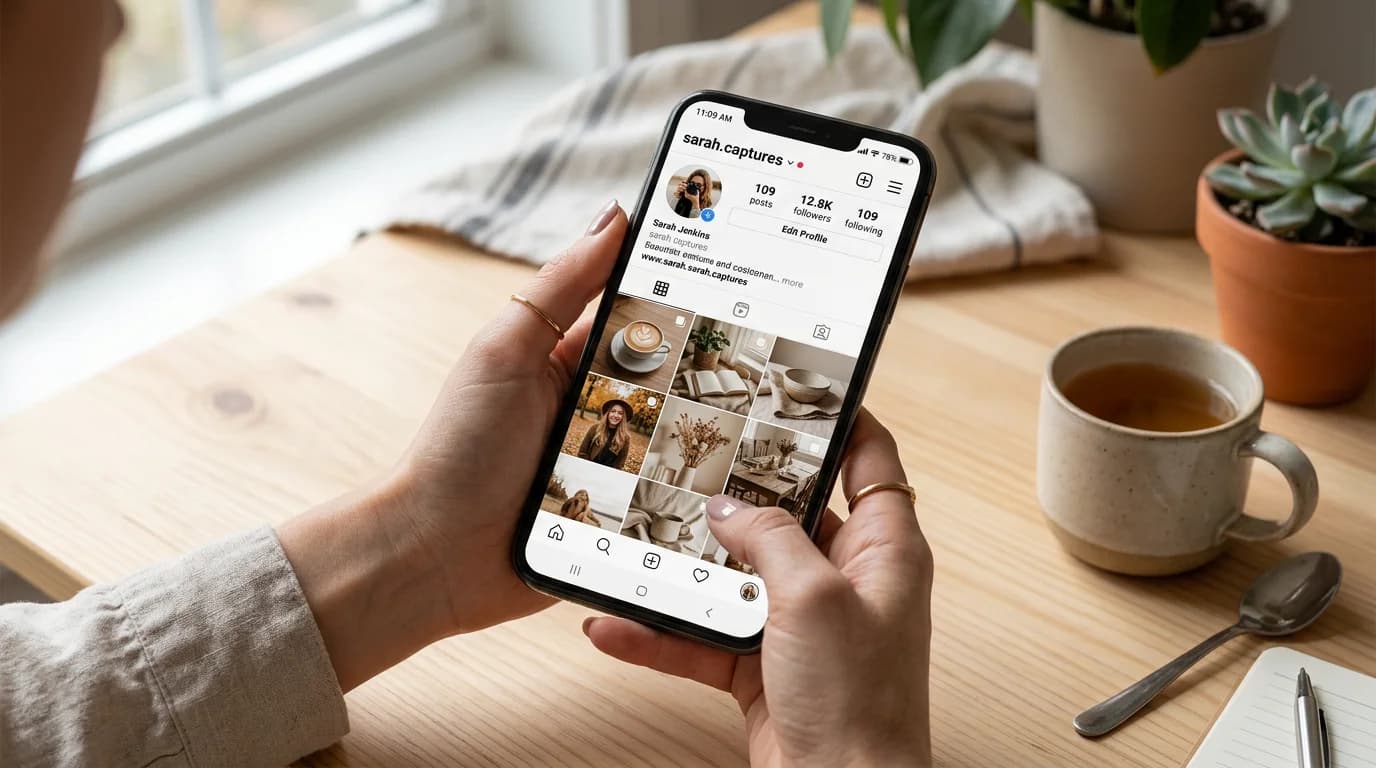 Brand content calendar showing visually consistent posts across Instagram, TikTok, LinkedIn, and email newsletter — same color palette and visual style across all platforms