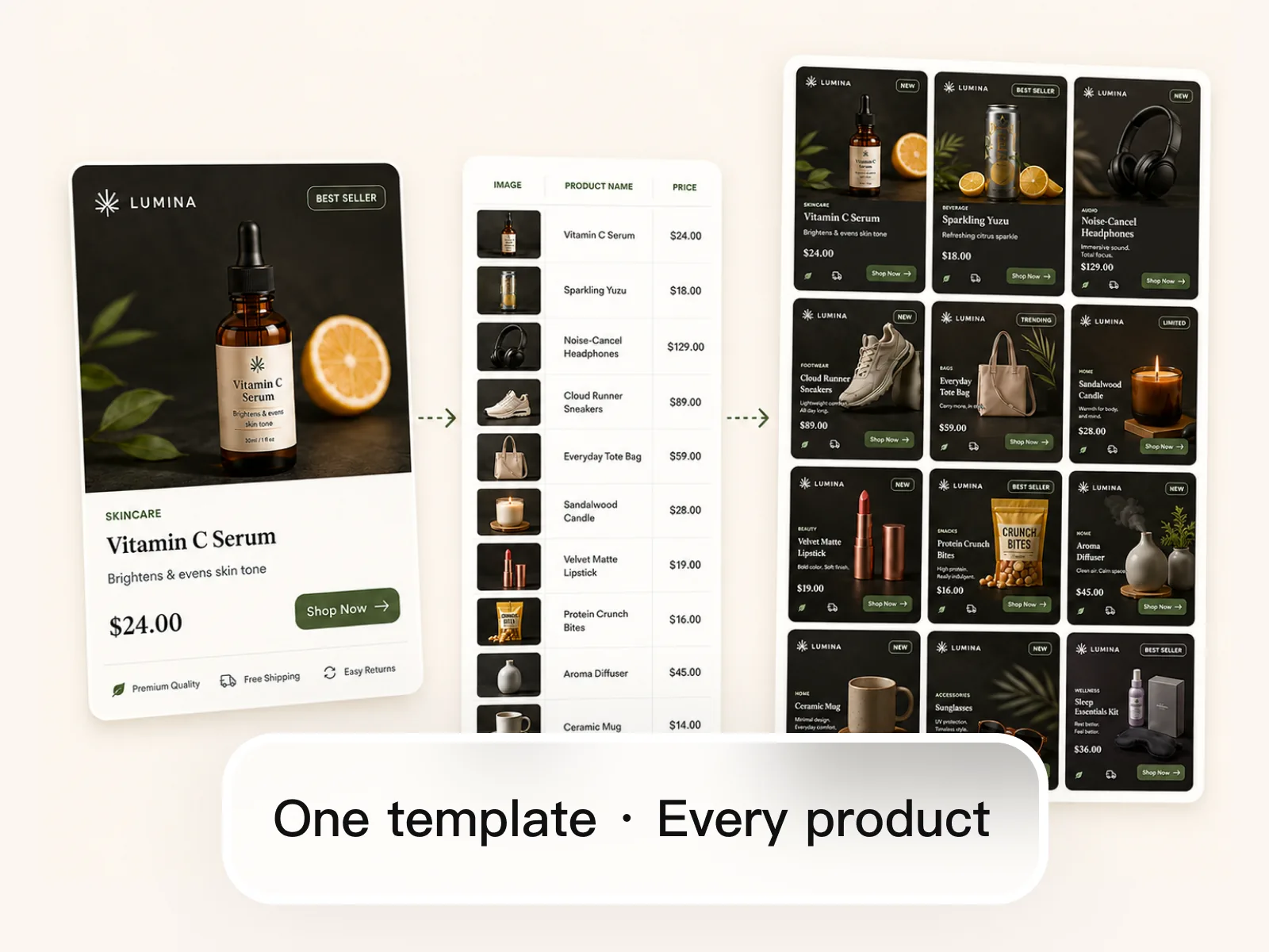 Bulk image generator filling one product card template from a product list to produce a full catalog set.