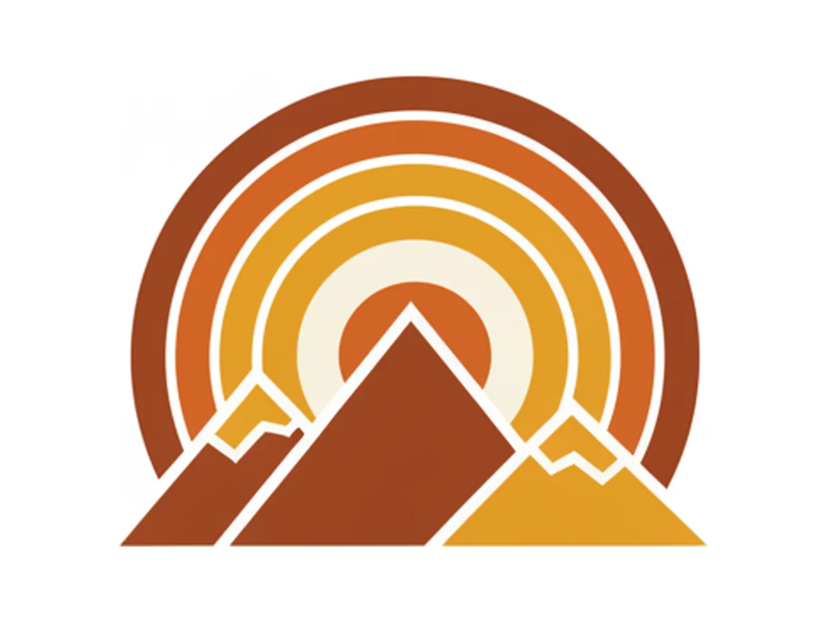 An AI-generated hoodie design on a plain background — a retro sunburst over a mountain silhouette in burnt sienna and mustard