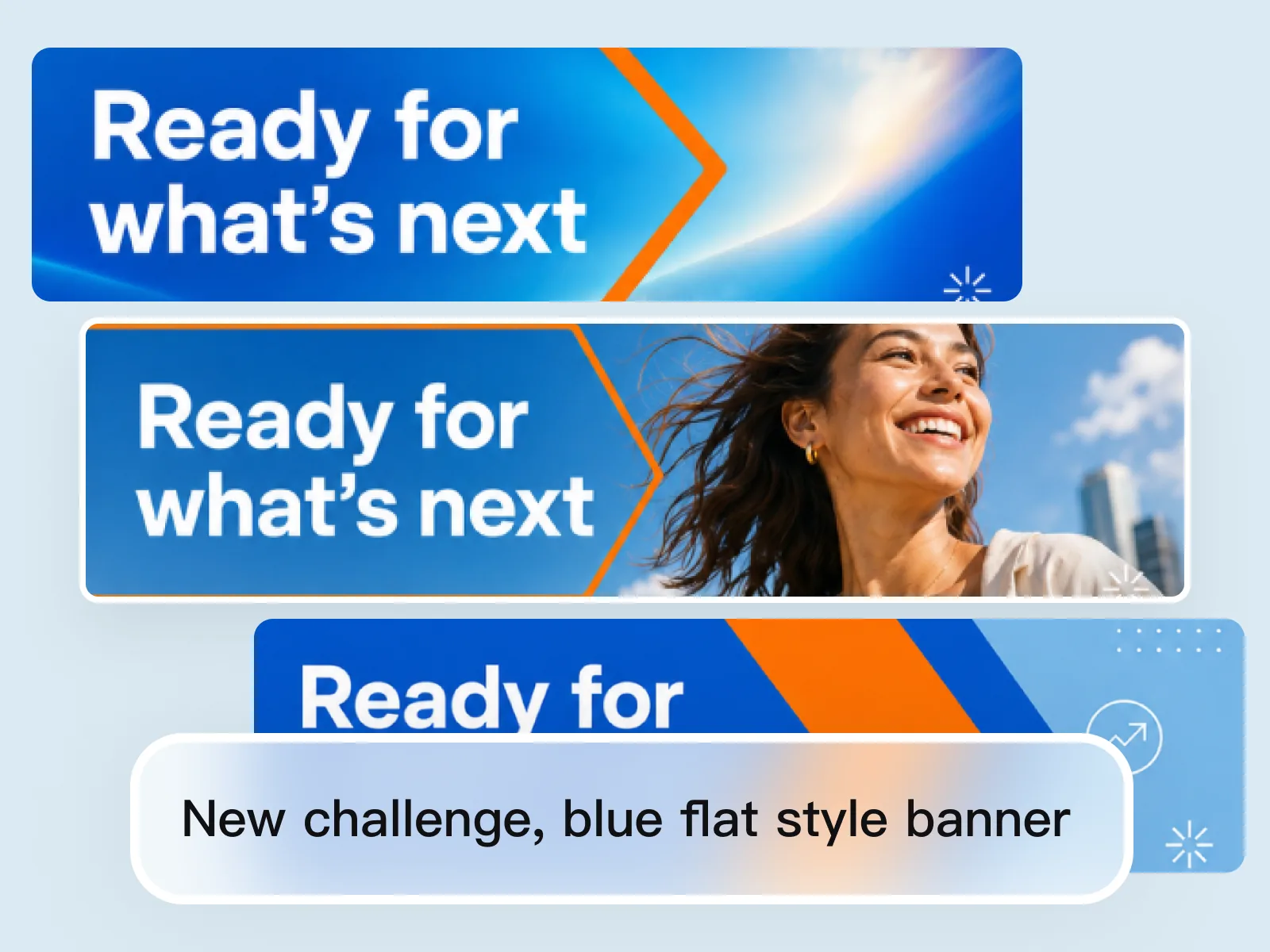 AI image generator producing three banner visual direction options — abstract, lifestyle, and brand-forward — from a plain brief.