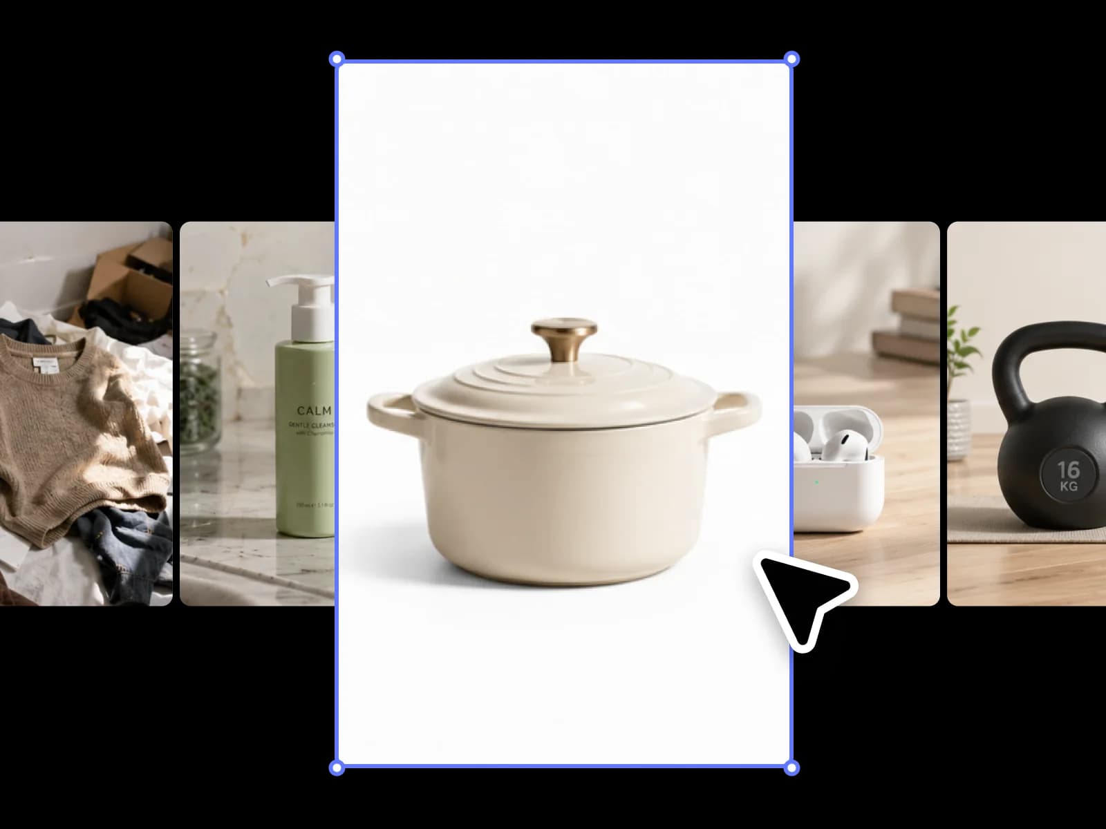 E-commerce product images displayed with clean white backgrounds and consistent framing across multiple SKUs.
