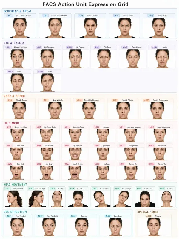 FACS Action Unit Expression Reference Grid