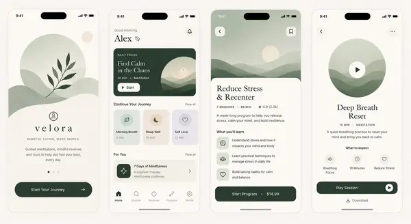Velora: Premium Wellness App UI Showcase