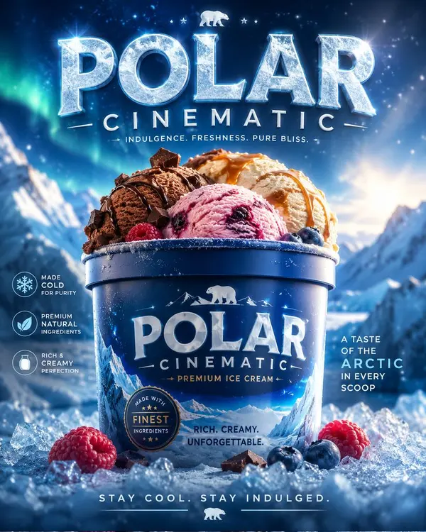 Polar Cinematic ice cream product ad generated image