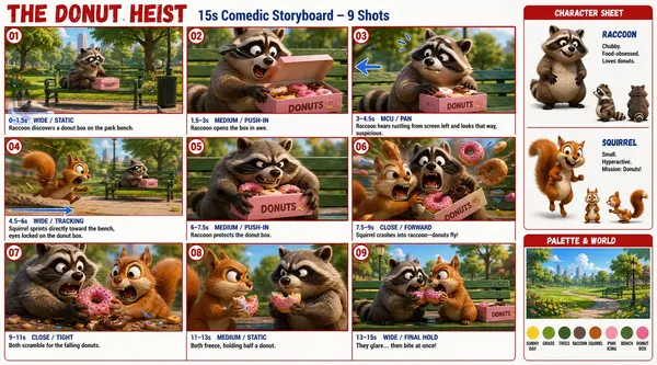 The Donut Heist: 9-Panel Storyboard