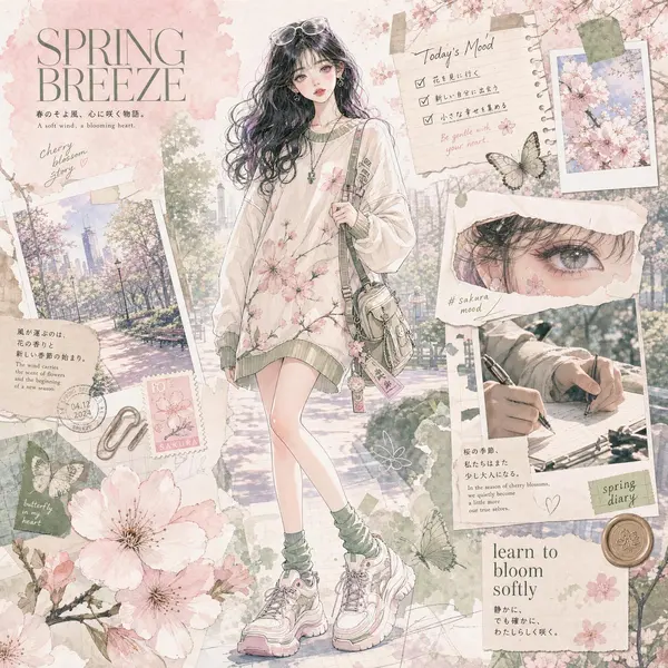 Korean-Japanese Watercolor Fashion Collage — image 2