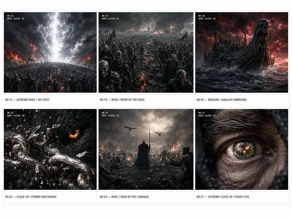 Ragnarök Storyboard: Six Epic Cinematic Panels