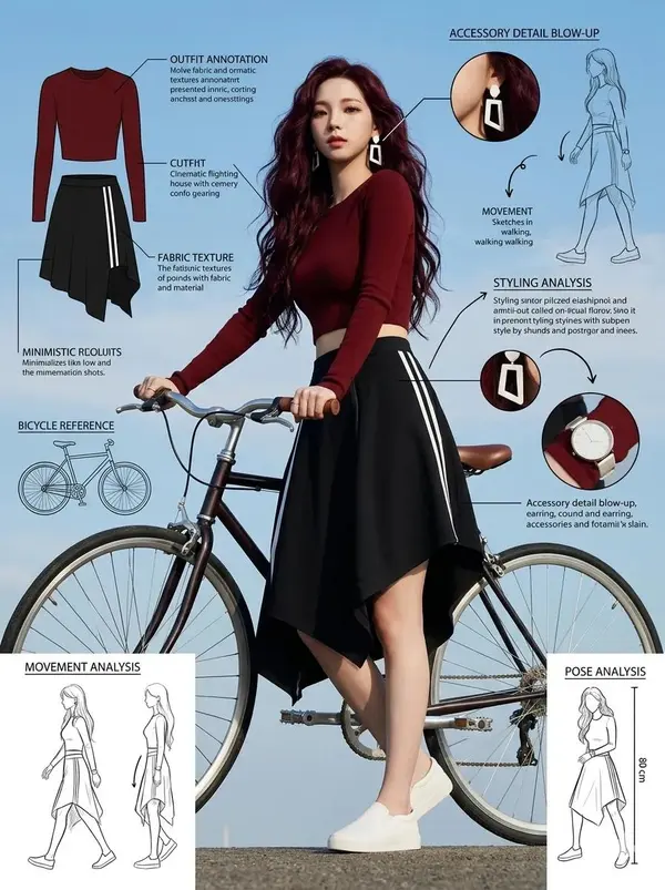 Fashion sketch sheet with bicycle