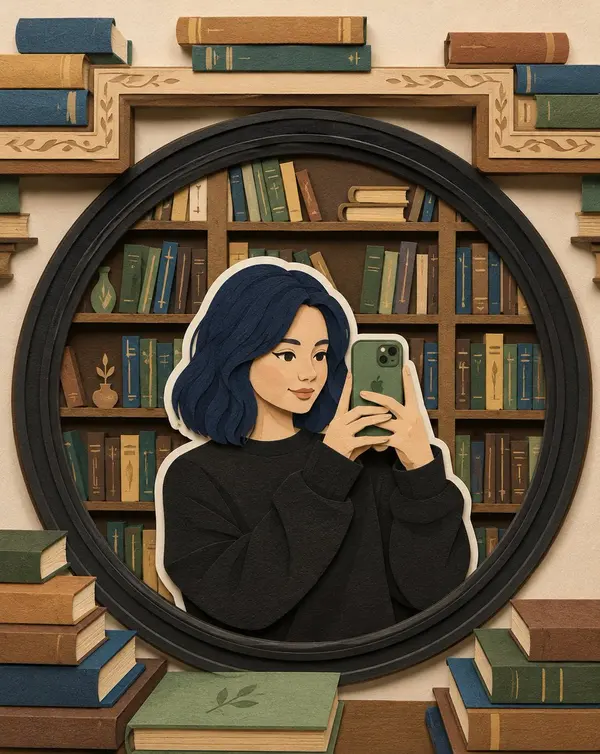 Bookish Self-Portrait Paper-Cut Illustration — image 1