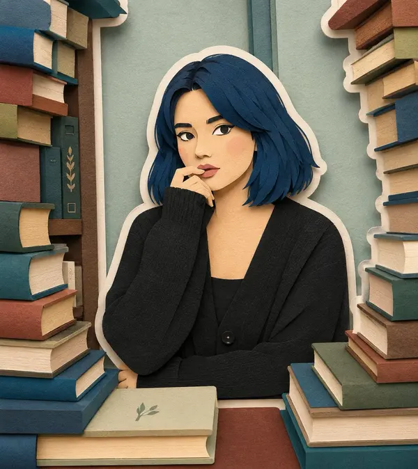 Bookish Self-Portrait Paper-Cut Illustration — image 2