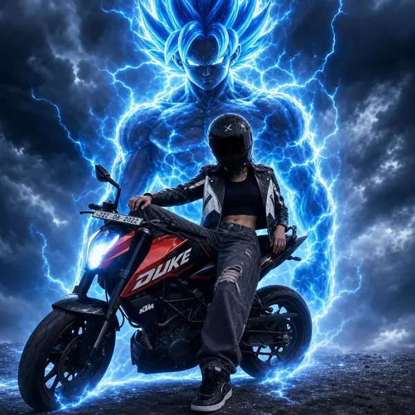 Biker Girl with Electric Warrior Guardian