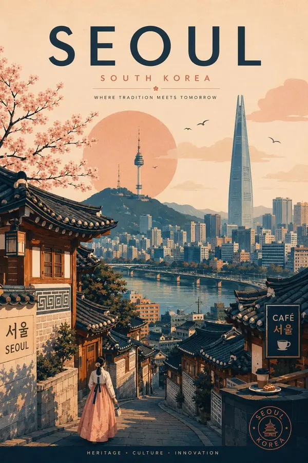 Seoul Travel Poster: Tradition Meets Tomorrow — image 1