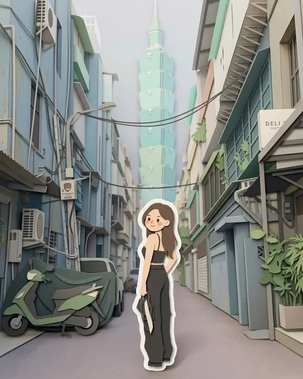 Chibi Girl Shanghai Riverside Paper Diorama — image 2