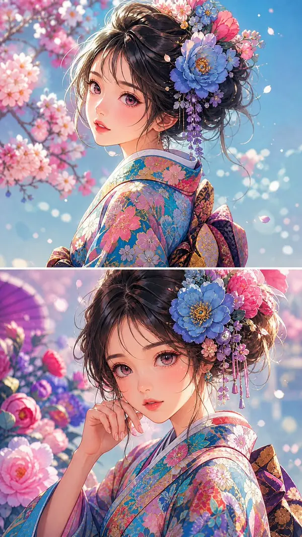 Anime Girl in Floral Kimono — image 1