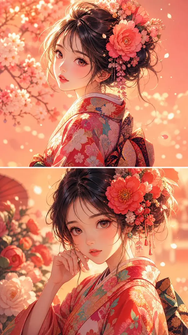 Anime Girl in Floral Kimono — image 2