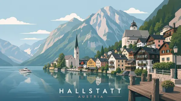 Minimalist Travel Poster: Hallstatt Austria — image 1