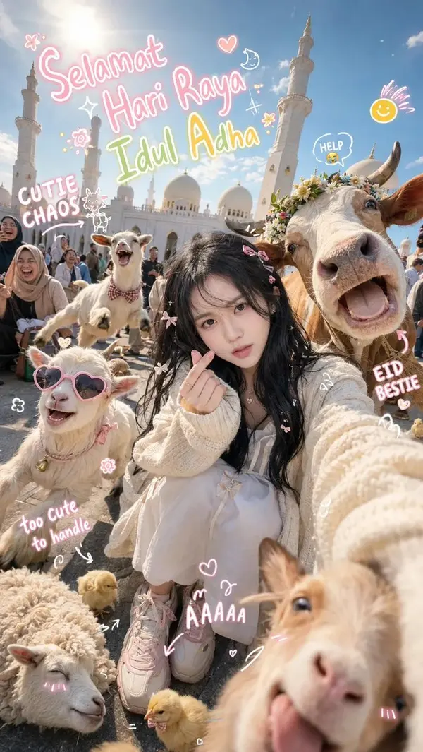 Eid Chaos Selfie with Animals & Mosque — image 2
