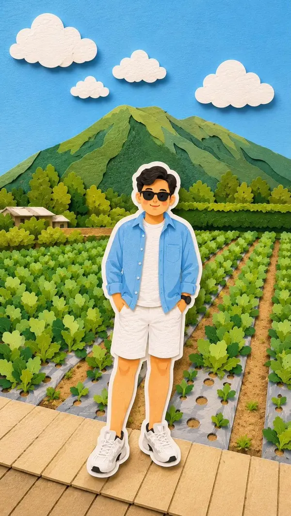 Chibi Boy in Papercraft Farm Diorama — image 1