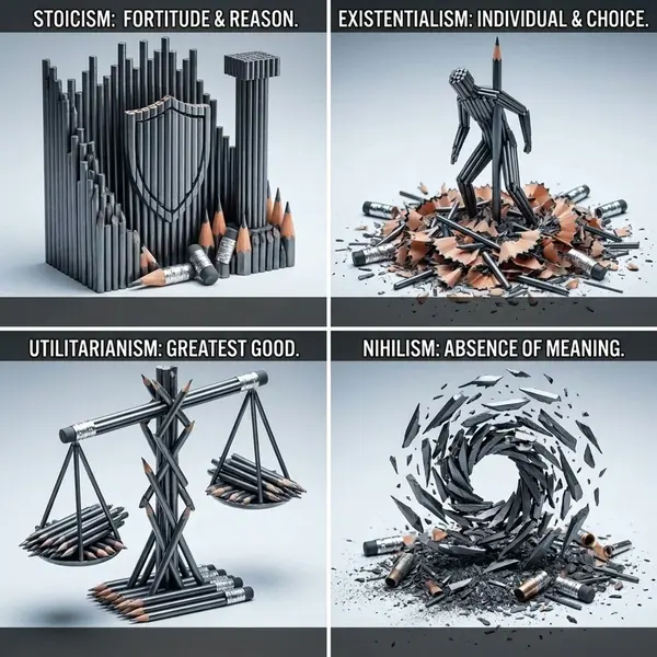 Four Philosophies in Pencil Sculpture