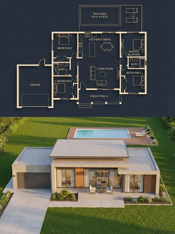 Blueprint-to-Photoreal House Split Render — image 1