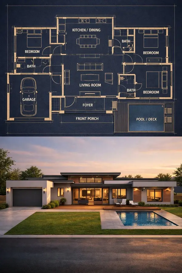 Blueprint-to-Photoreal House Split Render — image 2