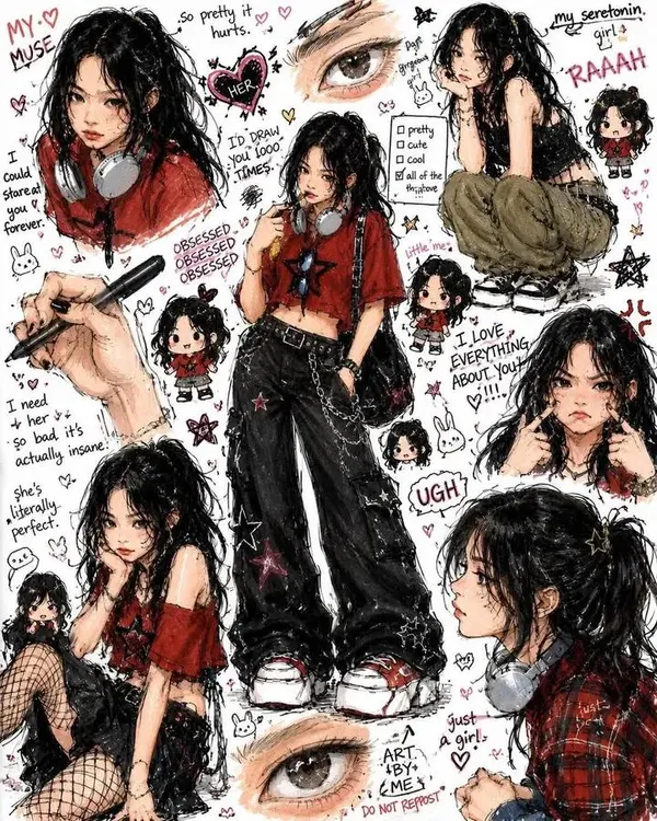 Anime Girl Character Study Sheet Y2K Alt — image 1