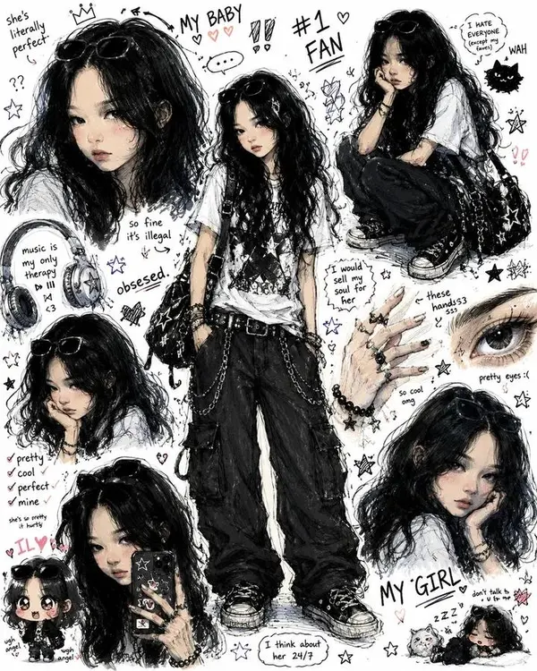 Anime Girl Character Study Sheet Y2K Alt — image 2