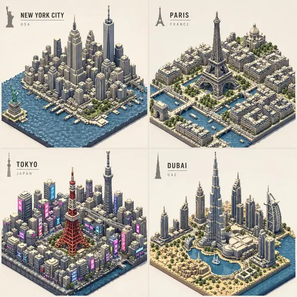 Isometric Voxel Cities Collection