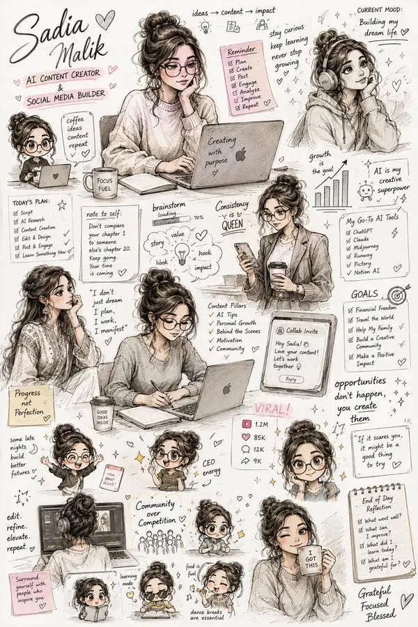 Sadia Malik Sketchbook Character Sheet — image 1