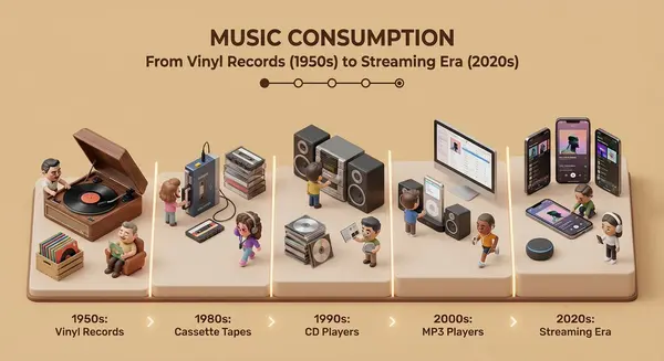 Music Consumption Evolution Isometric Diorama — image 1