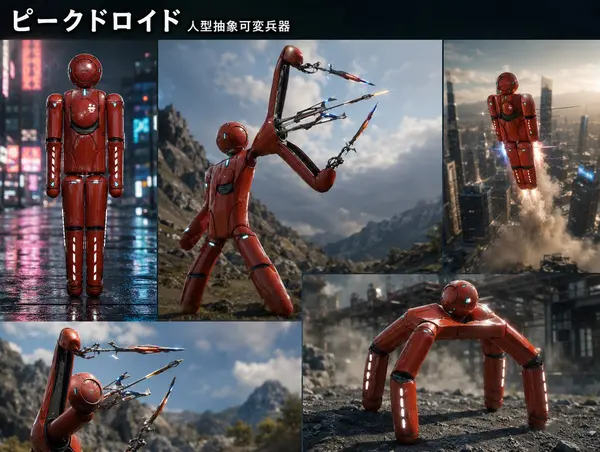 Red Robot Character in Multiple Cinematic Poses