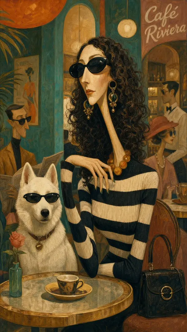 Surreal Mid-Century Cafe with Eccentric Figure