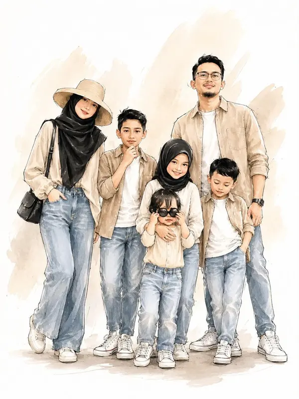 Stylish Family Fashion Illustration