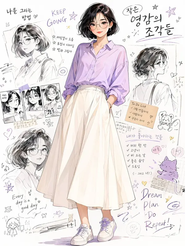 Stylish Korean Woman with Anime Character Studies