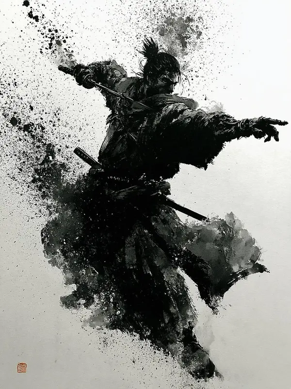 Sumi-e Samurai Warrior Poster — image 2