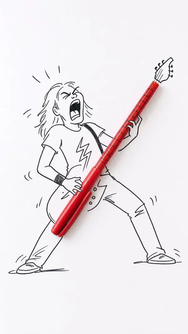 Cartoon Rocker with Real Red Guitar — image 1