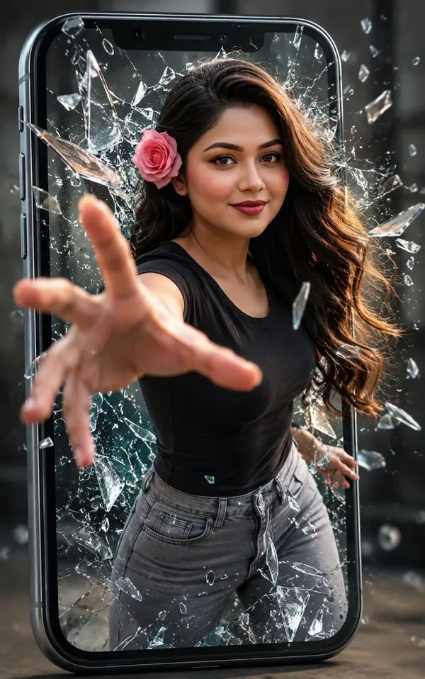 Woman Breaking Through Phone Screen