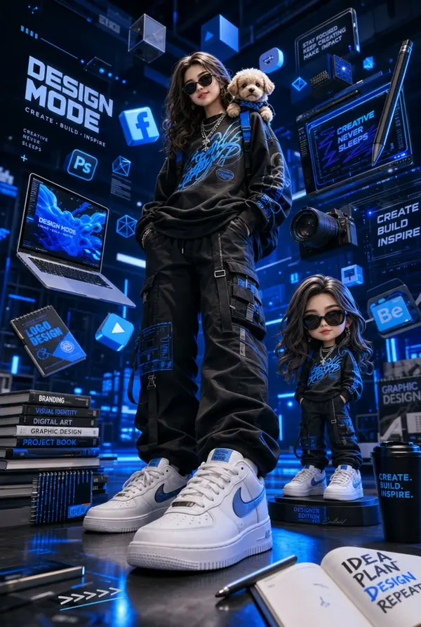 Cool Digital Artist in Neon Blue Studio — image 1