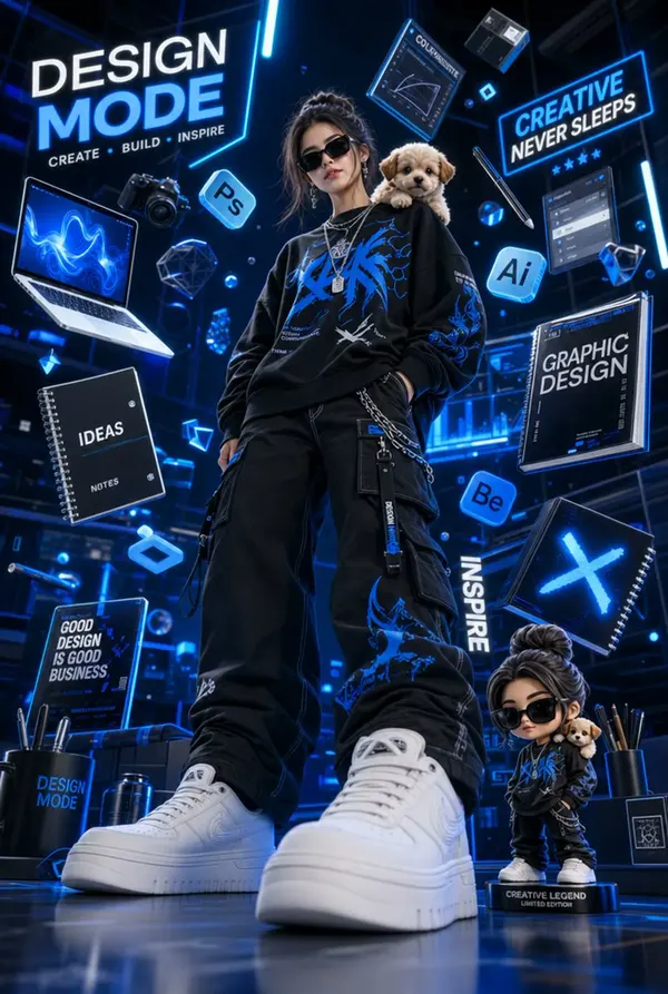 Cool Digital Artist in Neon Blue Studio — image 2