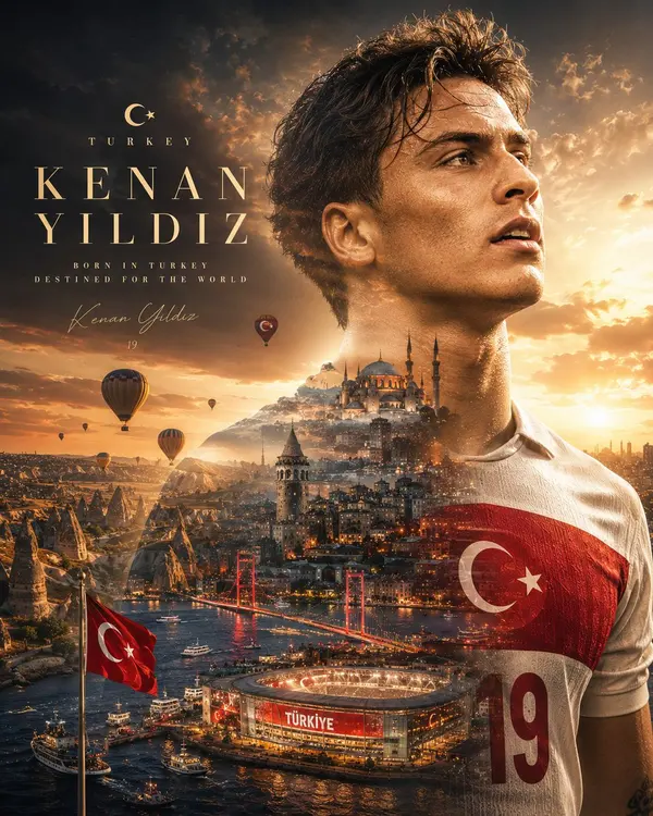 Turkish Football Star Cinematic Double-Exposure Poster — image 1