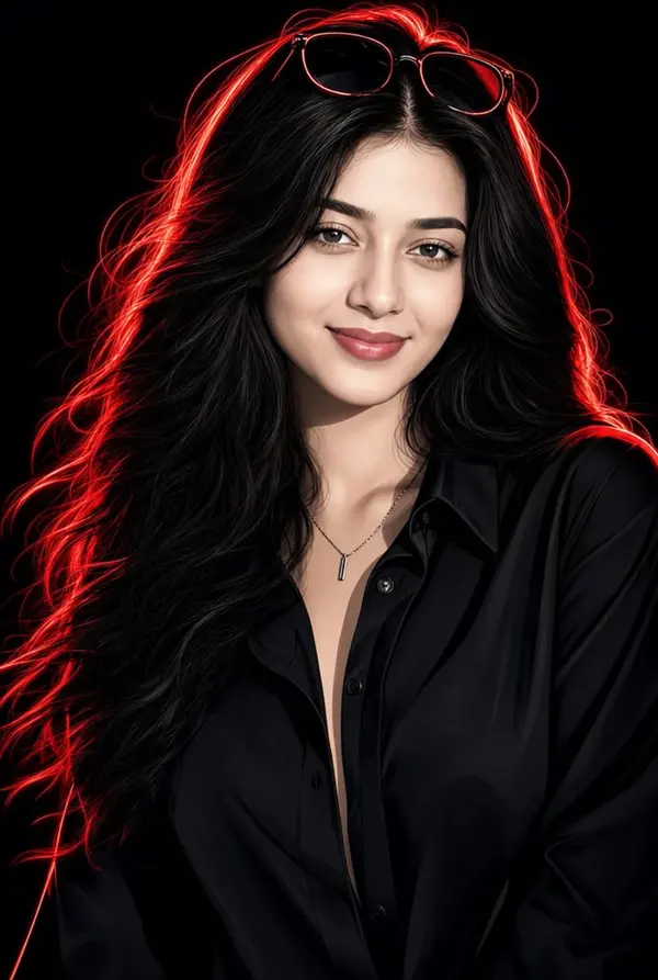 Neon-Rimmed Portrait with Red Accents