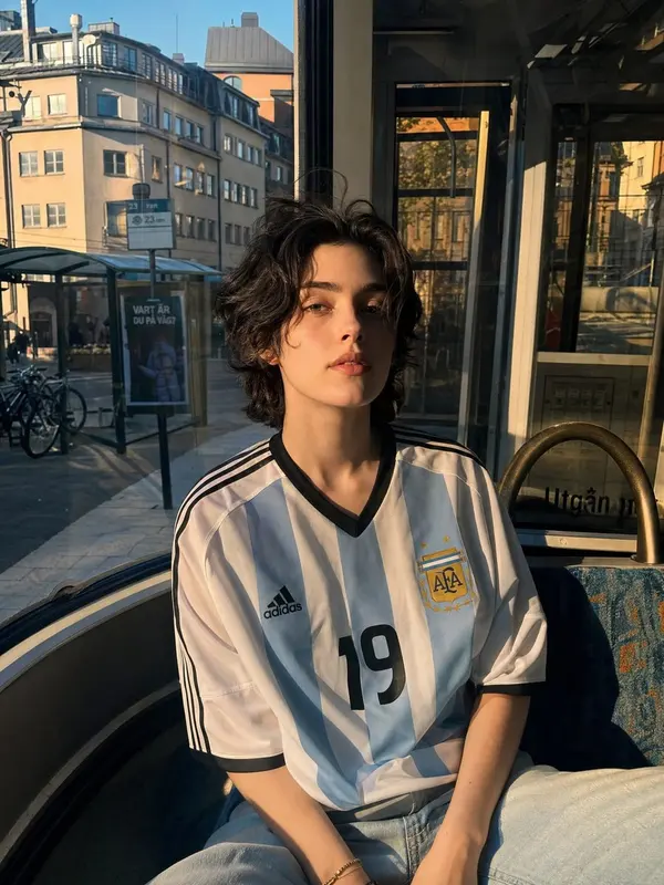 Golden Hour Bus Stop Portrait — image 1