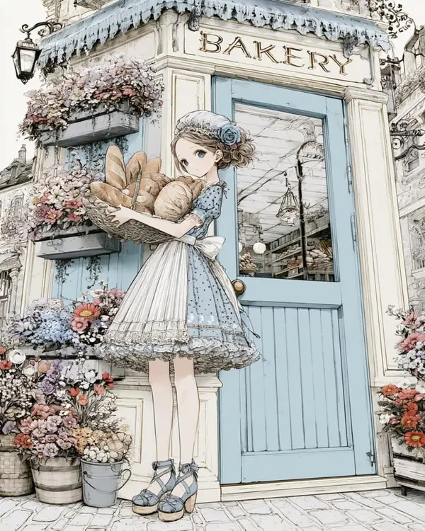 Vintage Bakery Girl with Bread Basket — image 2