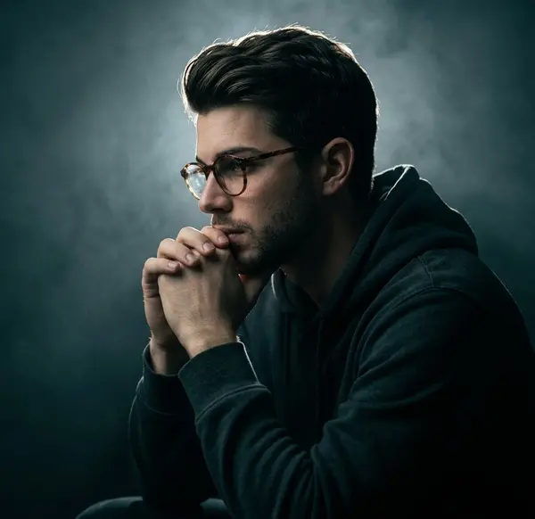 Contemplative Portrait in Teal Light — image 1